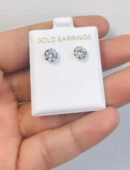 14K Yellow and White Gold Screw Back Earrings AAA 2mm to 7mm CZ Stud Earrings for Women's Kids Men's Earrings / Aretes en Oro Real 14K Para Mujer Ninos Hombre