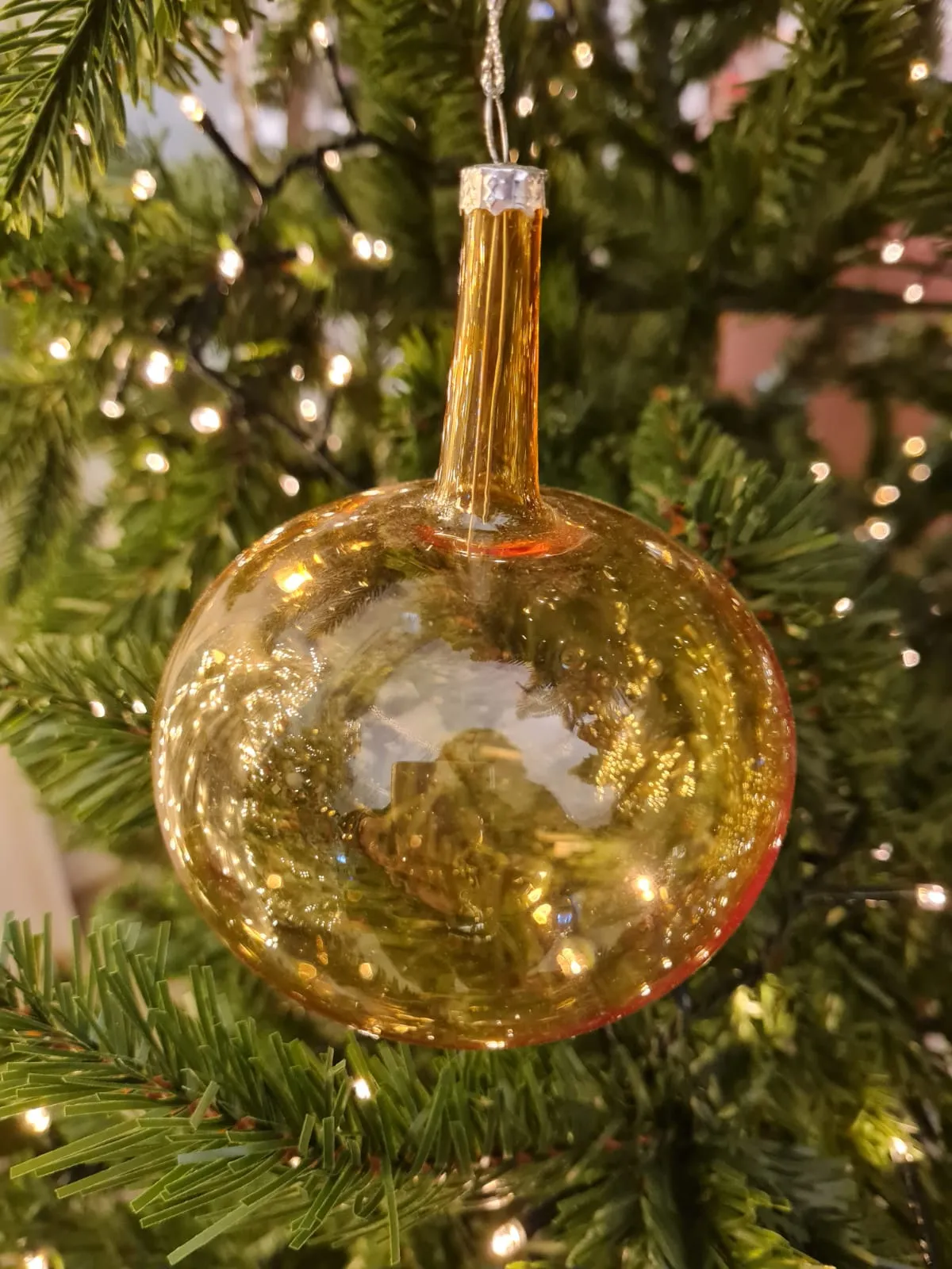 6 Palline in vetro a collo lungo Champagne per albero di natale sfera natalizia particolare