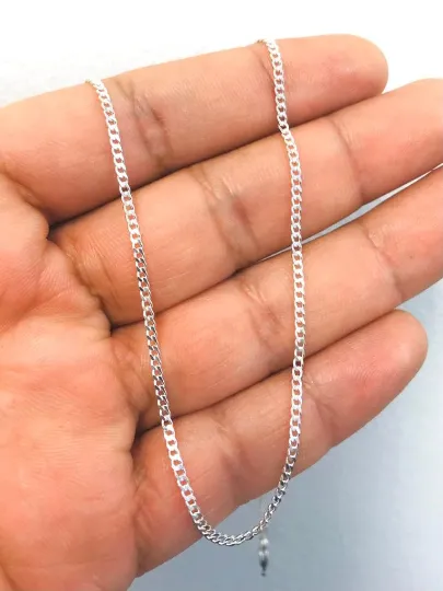 925 Sterling Silver Cuban Link Chain Necklace 20" Inches 1.8mm 3.5 g Cuban Curb Chain Necklace for Womens / Cadena Cuban Link en Plata para Mujer