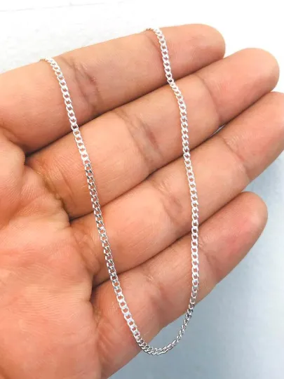 925 Sterling Silver Cuban Link Chain Necklace 20" Inches 1.8mm 3.5 g Cuban Curb Chain Necklace for Womens / Cadena Cuban Link en Plata para Mujer