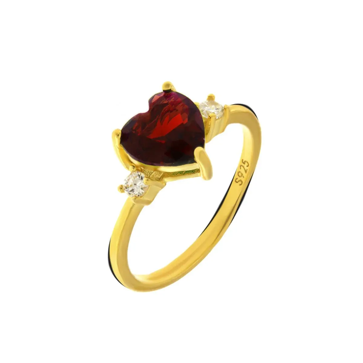 Anello in Argento con zirconi e cuore centrale rosso | Rohome