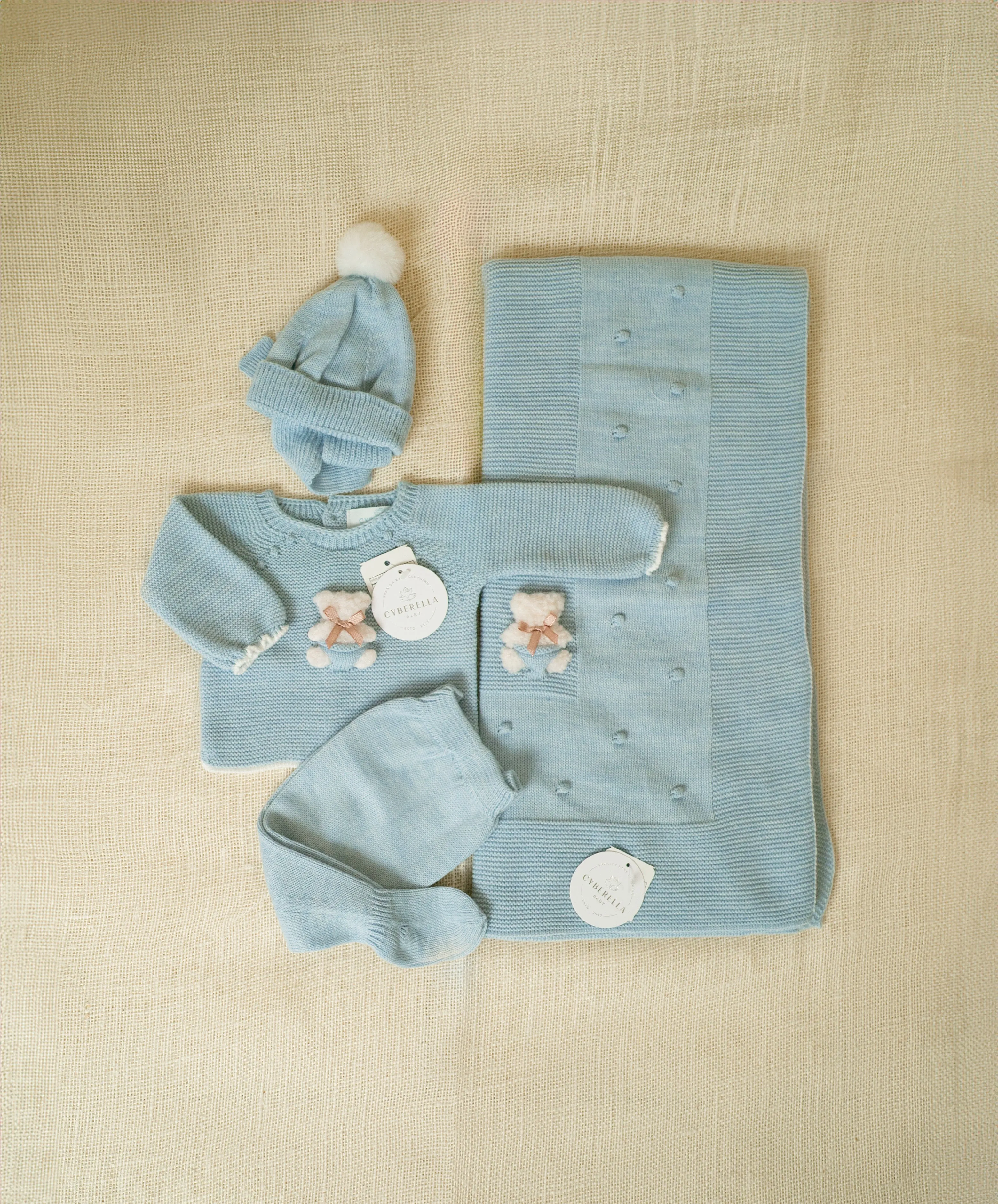 BABY BLUE Dream Four Pieces Knitted Outfit for Newborn #9405