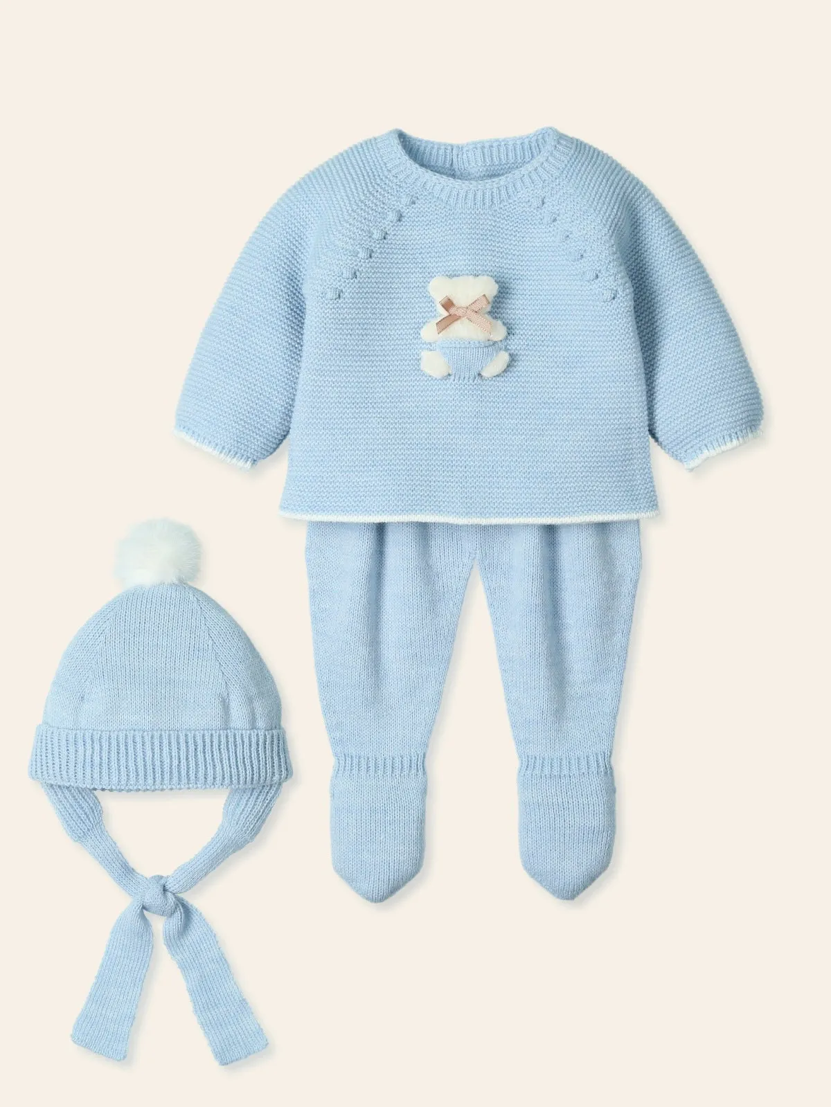 BABY BLUE Dream Four Pieces Knitted Outfit for Newborn #9405