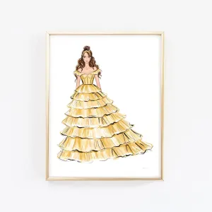 Belle fashion illustration princess art print fashion illustration