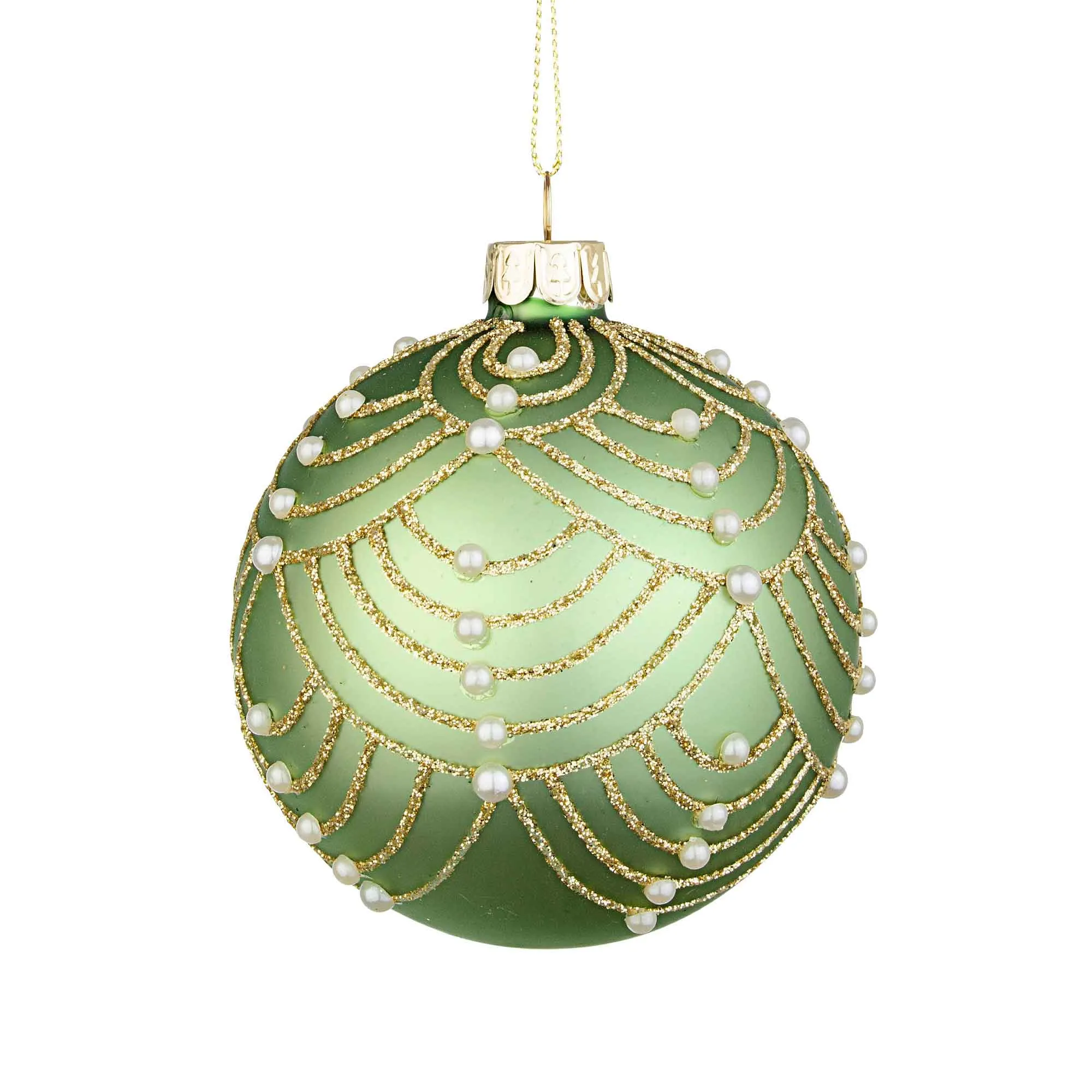 BIZZOTTO Addobbo Sfera Pallina Albero di Natale Verde Oro Perline Vetro 8cm