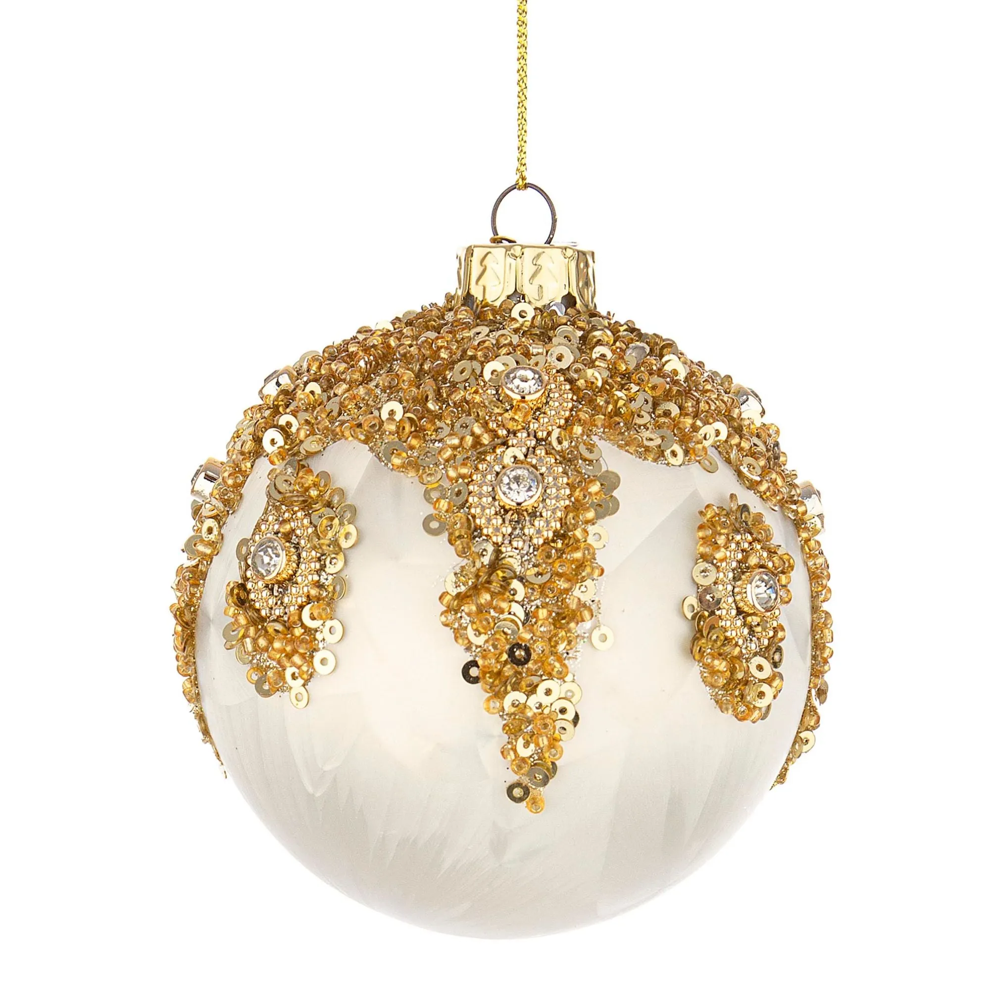 BIZZOTTO Sfera Pallina Albero di Natale in Vetro Melissa Paillettes 8cm Bianco Oro