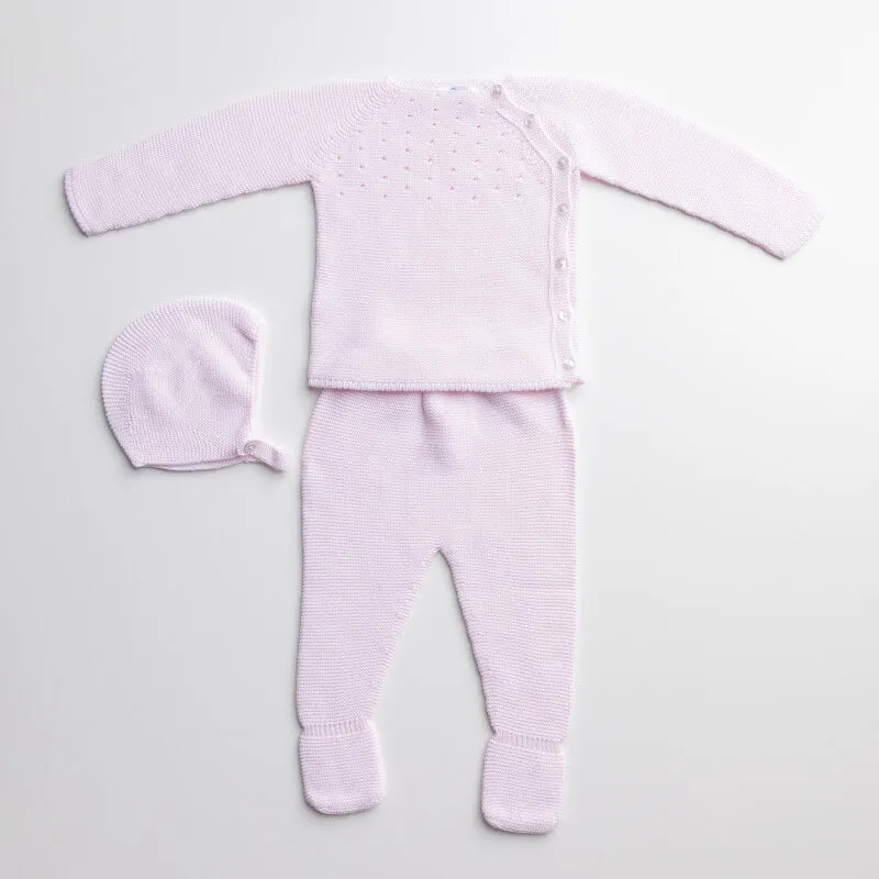 Calado Three Piece Knitted Outfit for Newborns – 100% Organic Cotton (Available in 5 Colors)