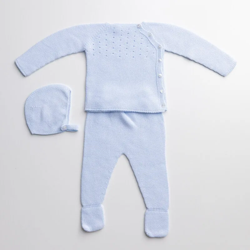 Calado Three Piece Knitted Outfit for Newborns – 100% Organic Cotton (Available in 5 Colors)