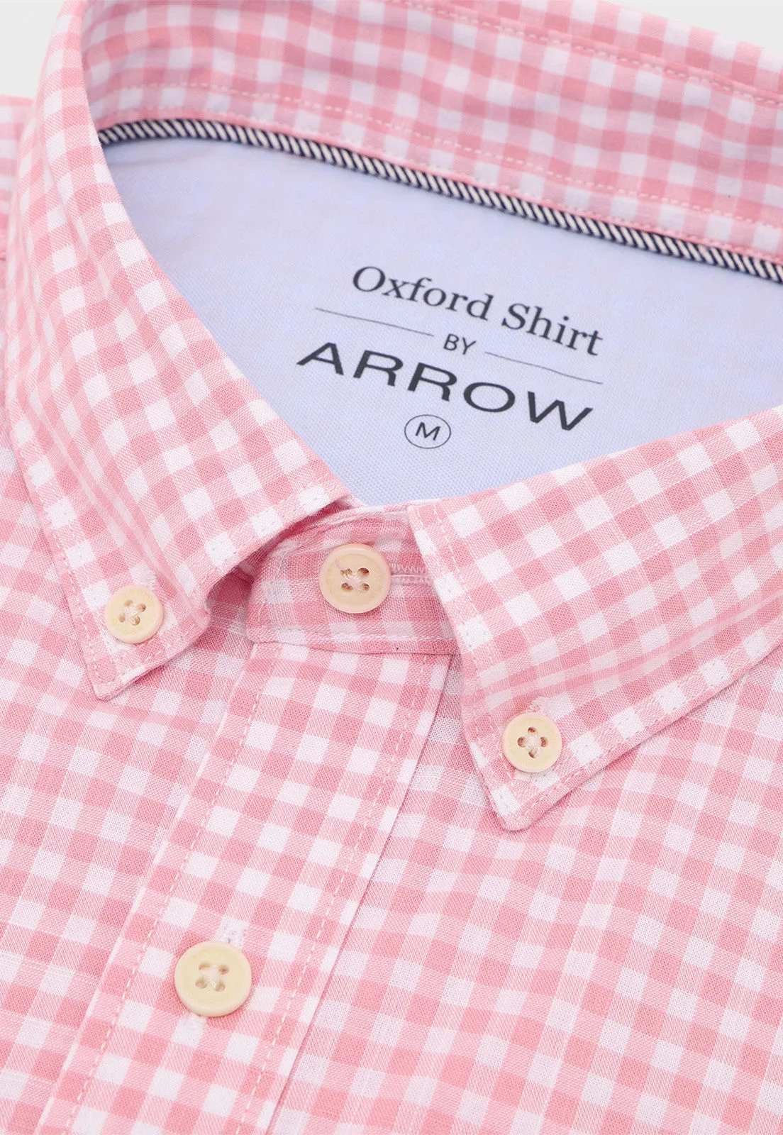 Camisa Hombre Arrow Cuadro Manga Corta Rosado