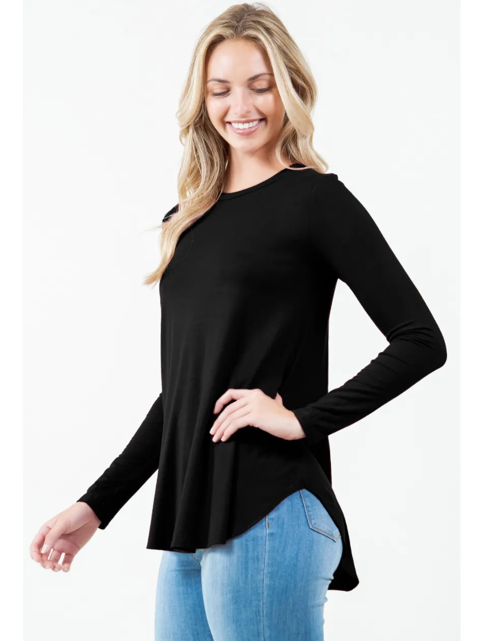 •CASSIE• long sleeve scoop hem top