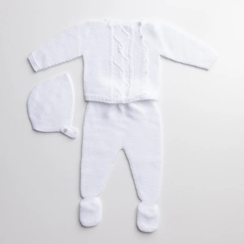 Cruzado Three Piece Knitted Outfit for Newborns – 100% Organic Cotton (Available in 3 Colors)