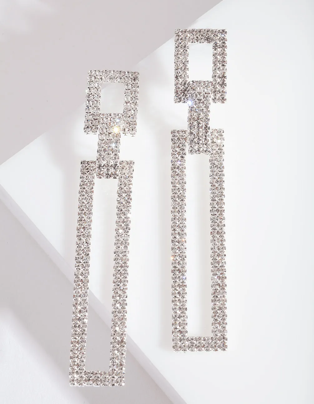 Diamante Rectangle Drop Earrings