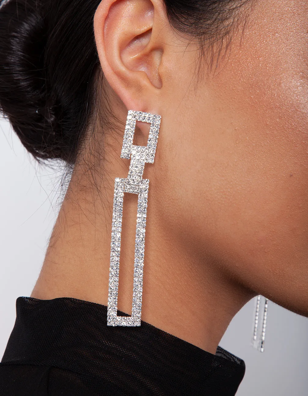 Diamante Rectangle Drop Earrings