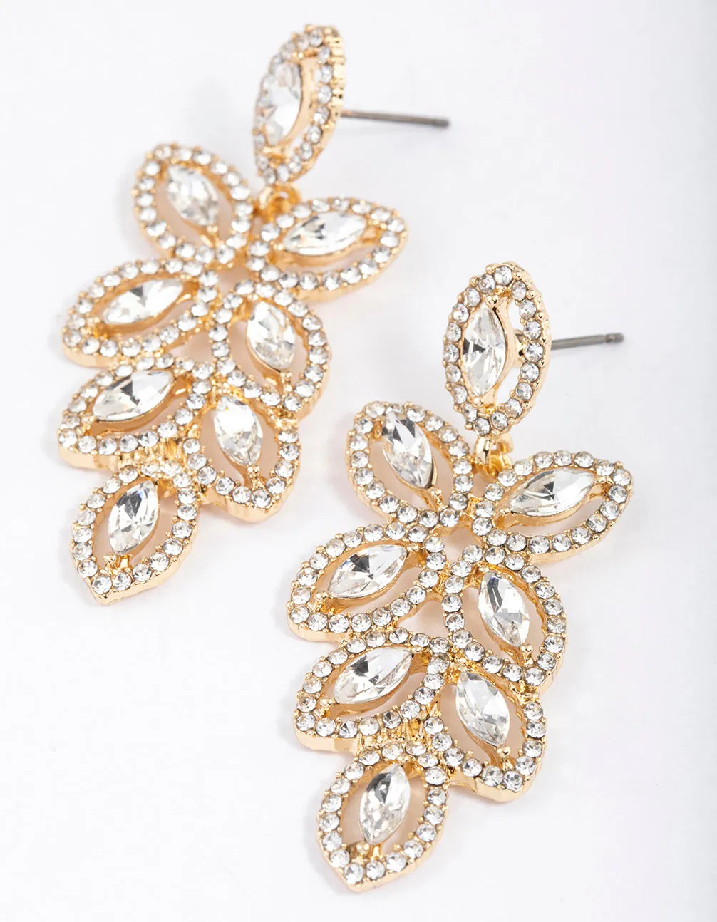 Gold Flower Cut Out Diamante Drop Earrings