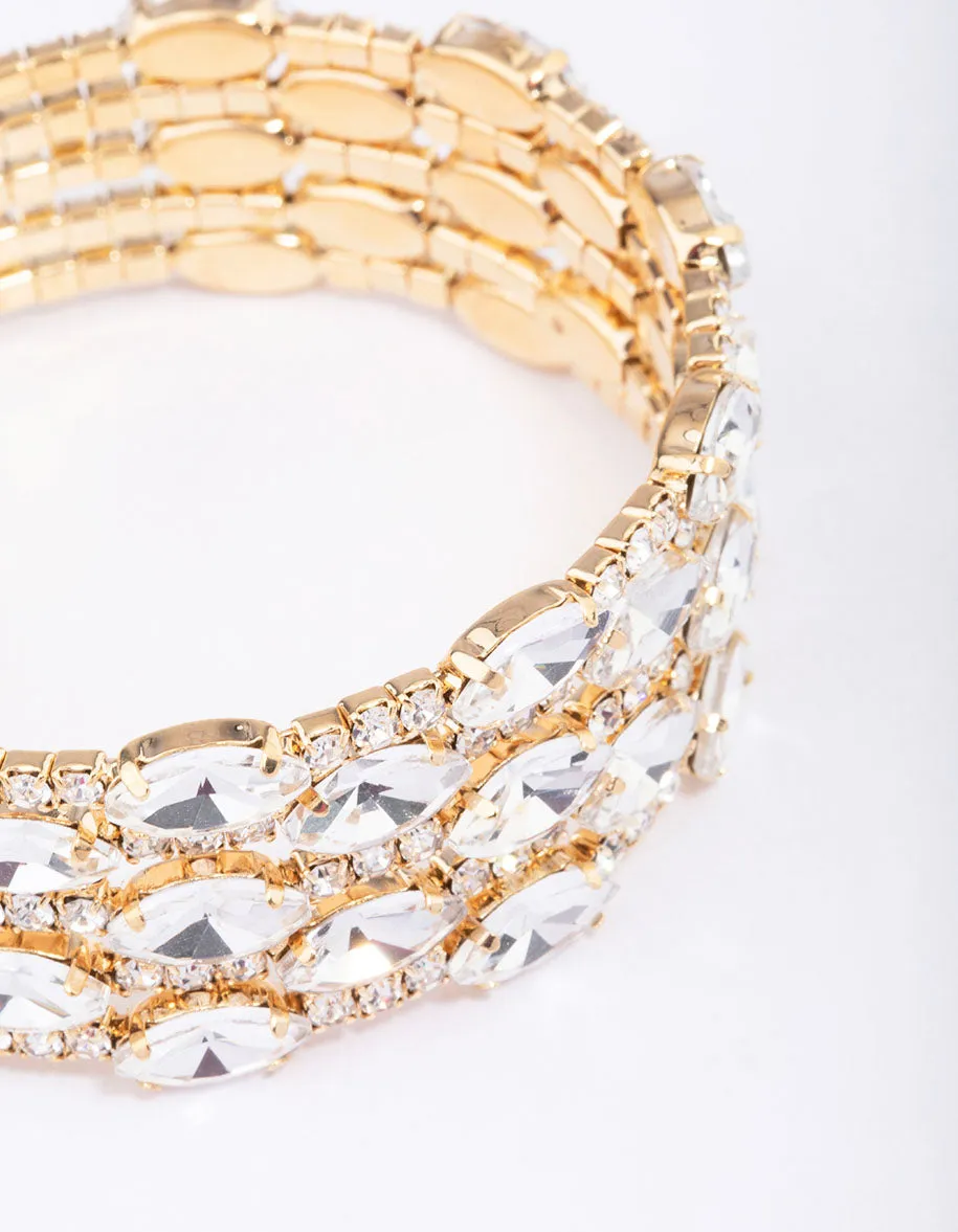 Gold Layered Diamante Oval Wrist Cuff