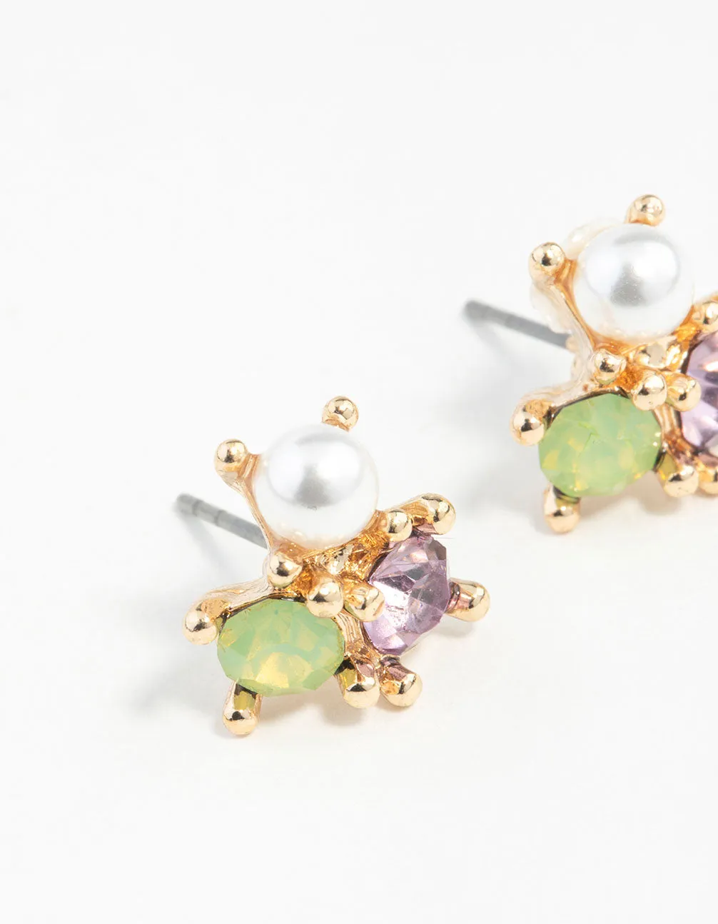 Gold Multi Stone Cluster Pearl Earrings