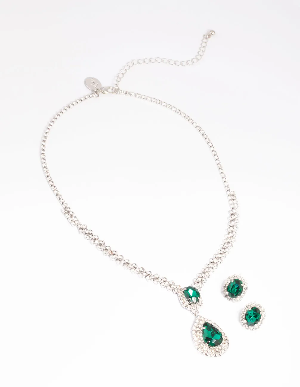 Green Diamante Teardrop Necklace & Earrings Set