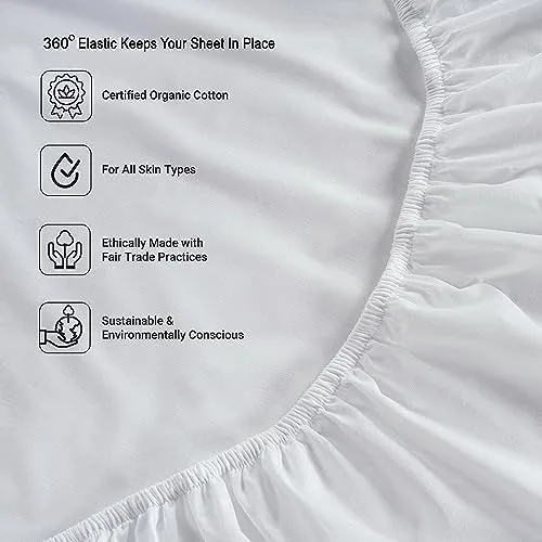 LANE LINEN 100% Organic Cotton Queen Sheets, 4-Piece bed sheets for Queen Size Bed Percale Weave Ultra Soft Best Bedding Sheets for Bed, Breathable, Fits Mattress Upto 15' Deep - White Queen Sheet Set