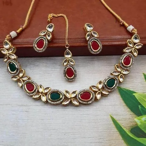 Oval Flower Motif Kundan Necklace Set