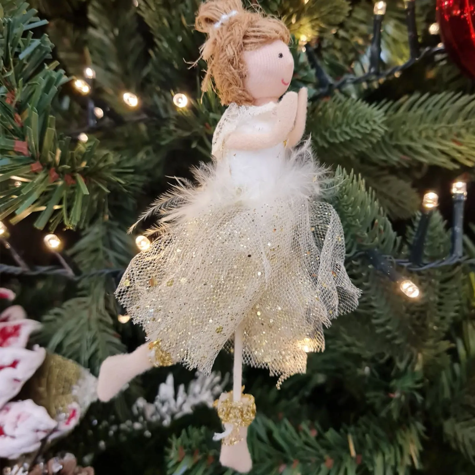 Pendaglio ballerina in pezza h 19 cm, pallina per albero di natale addobbi natalizi