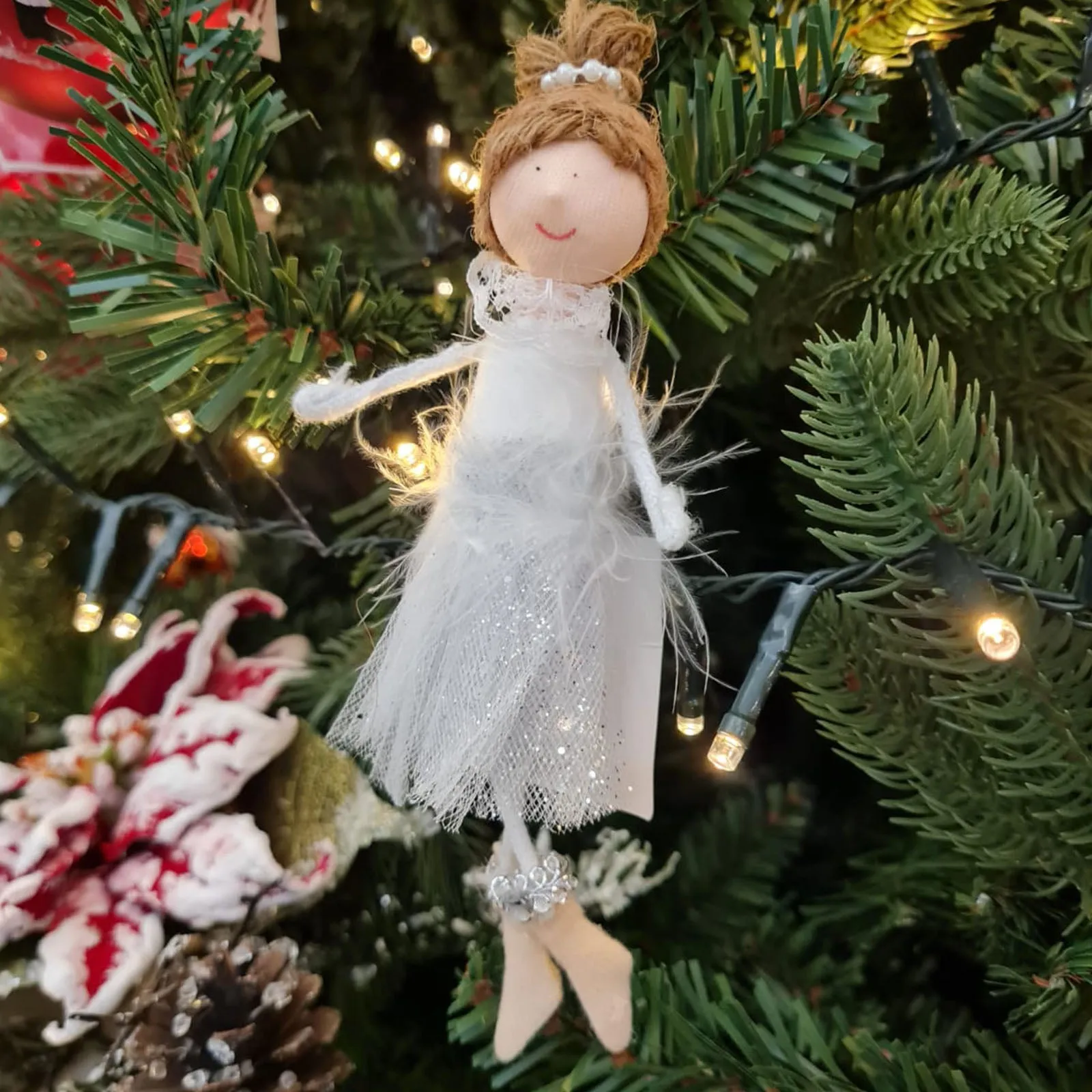 Pendaglio ballerina in pezza h 19 cm, pallina per albero di natale addobbi natalizi