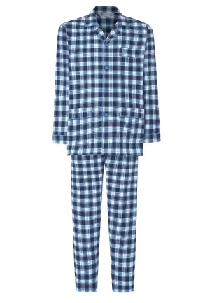 Pijama Hombre Invierno Solapa Algodón Franela Cuadros - Azul 2812_36