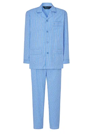 Pijama Hombre Largo Solapa Algodón Popelín Cuadros - Azul 1536_36