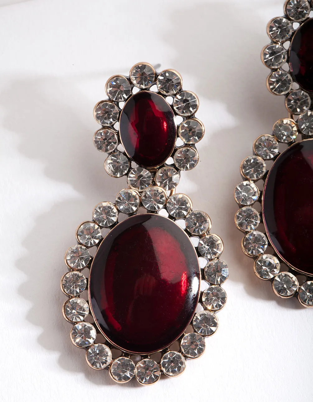 Red Jewel Diamante Encircled Drop Earring