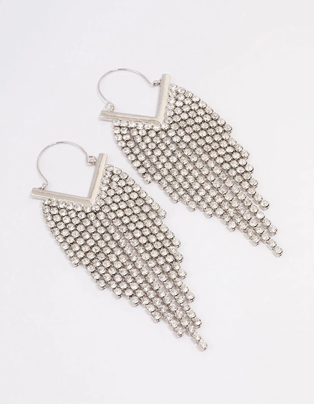 Rhodium Diamante Tassel Cupchain Hoop Earrings