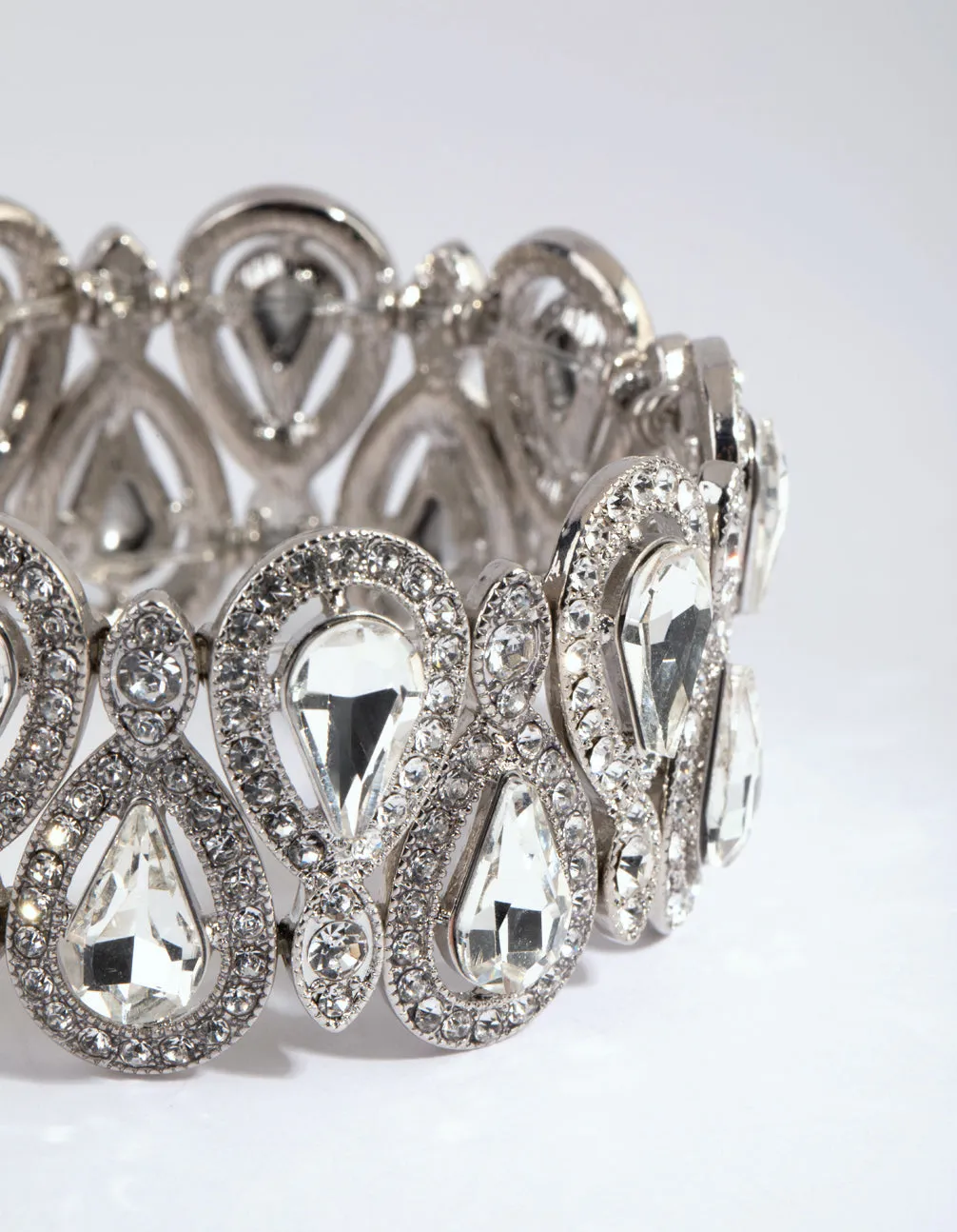 Rhodium Diamante Teardrop Stretch Bracelet