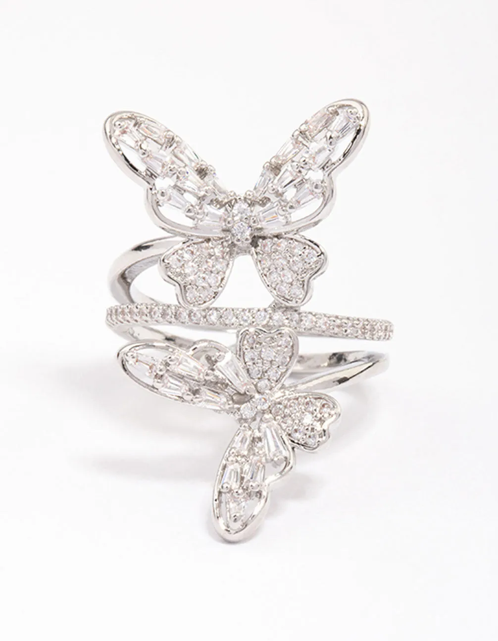 Rhodium Double Butterfly Ring