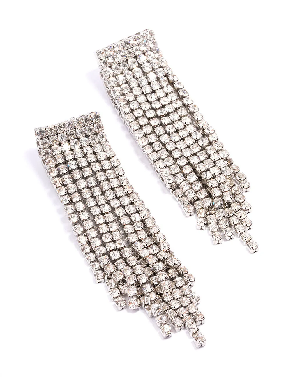 Rhodium Double Diamante Cup Chain Drop Earrings