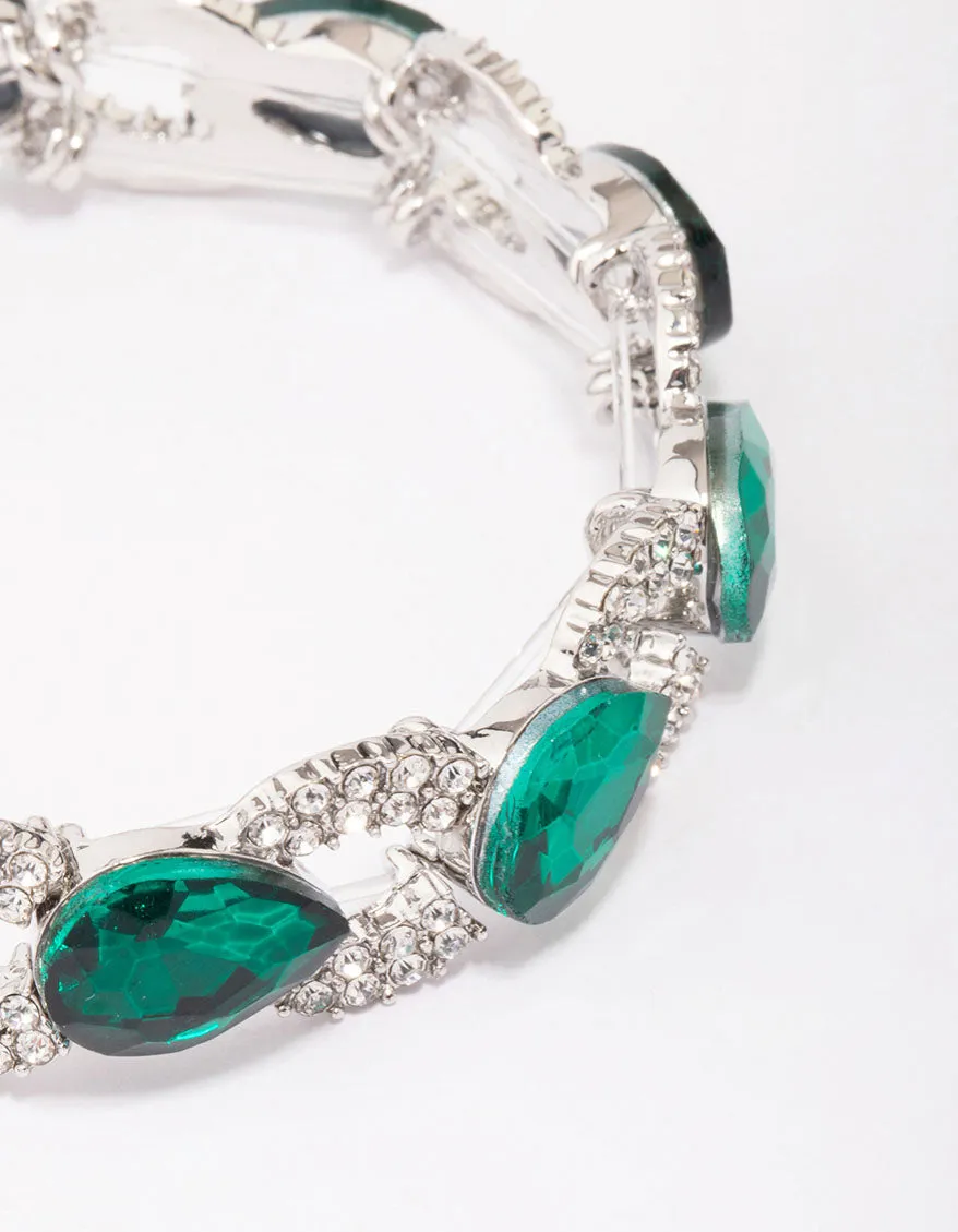 Rhodium Emerald Diamante Stretch Bracelet