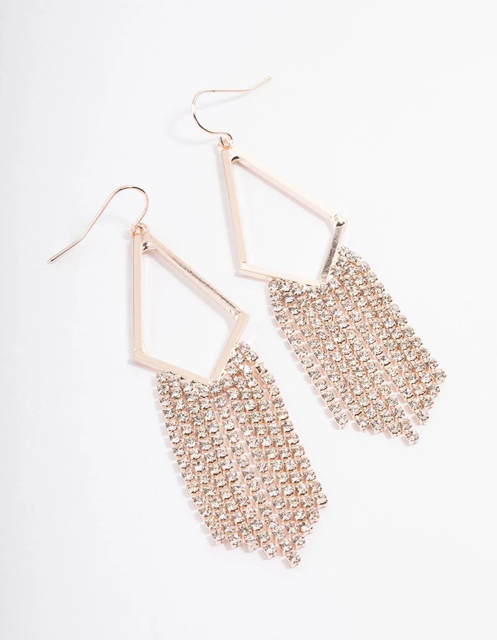 Rose Gold Diamante Diamond Tassel Earrings