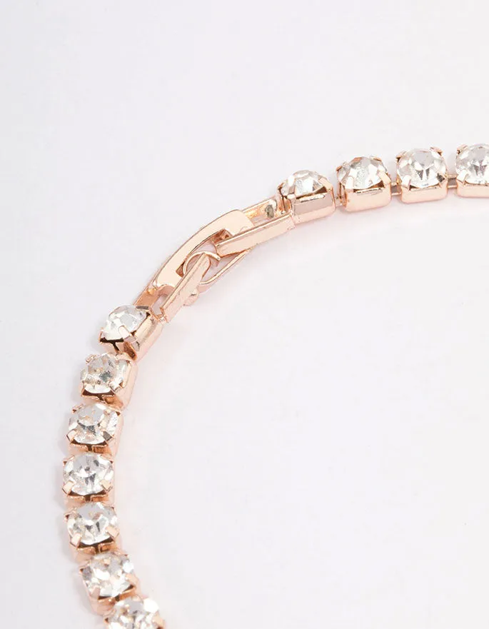 Rose Gold Diamante Round Stone Tennis Bracelet