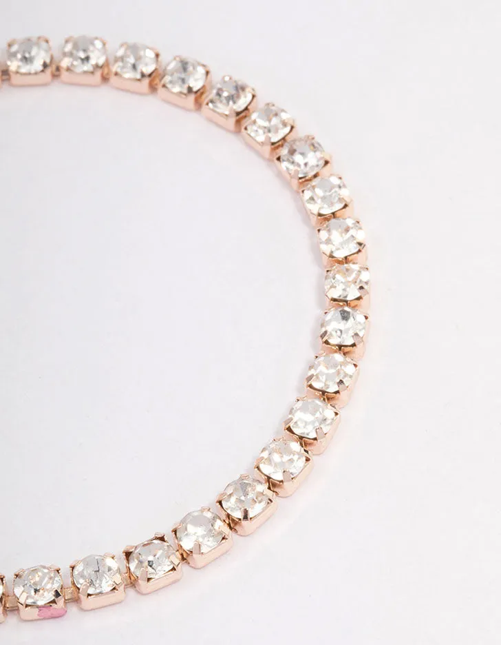 Rose Gold Diamante Round Stone Tennis Bracelet