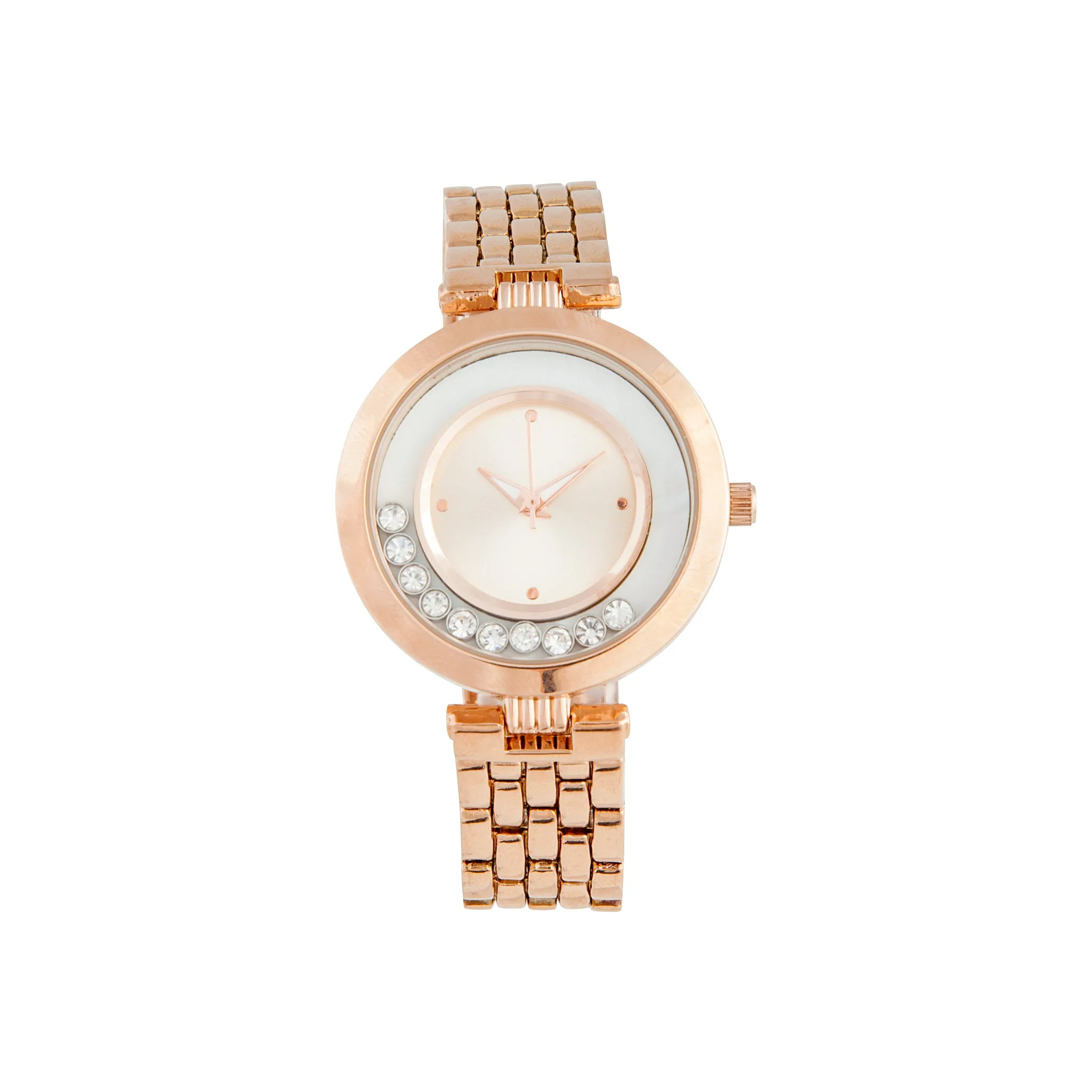 Rose Gold Diamante Stone Link Watch