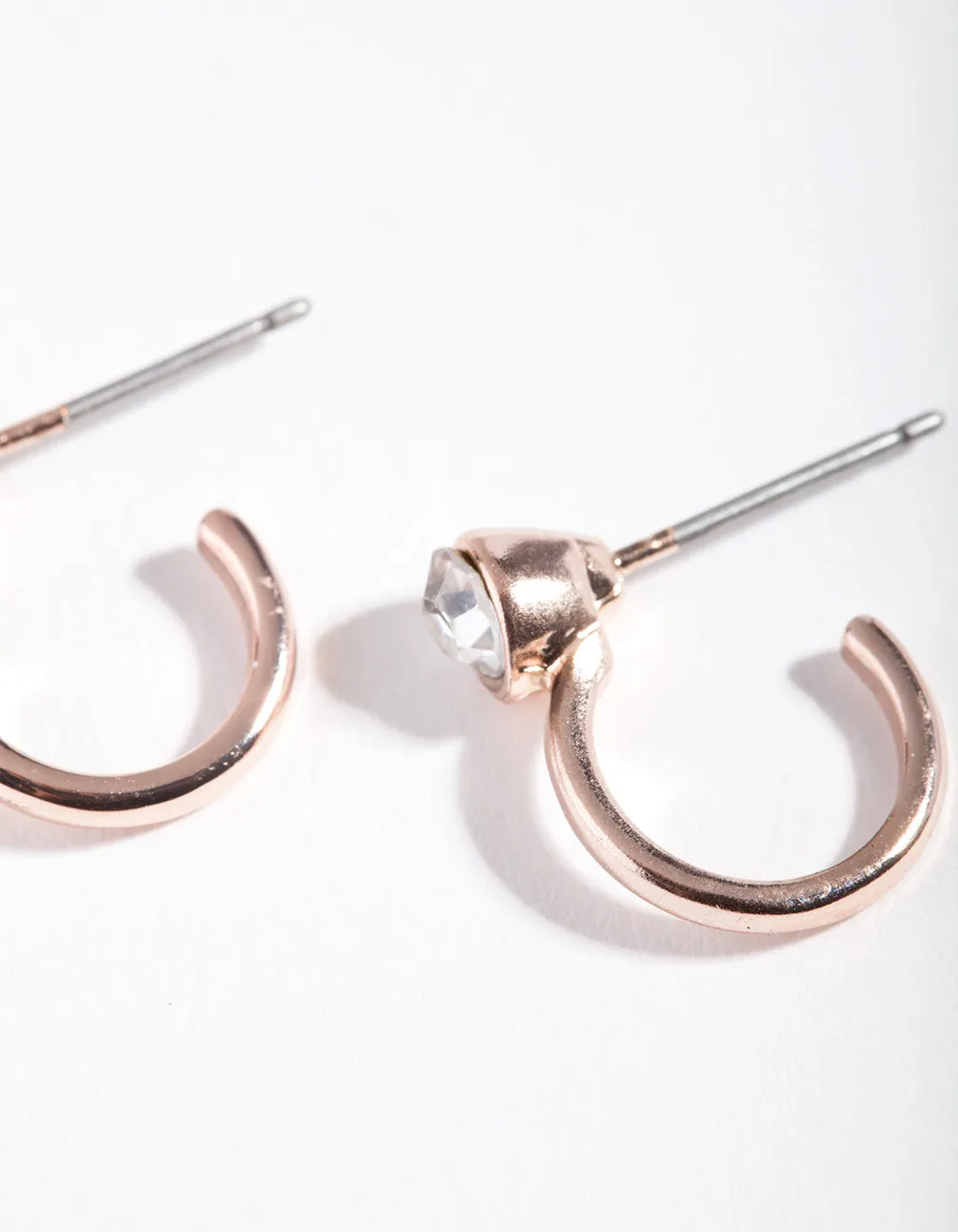 Rose Gold Half Hoop Single Diamante Earrings