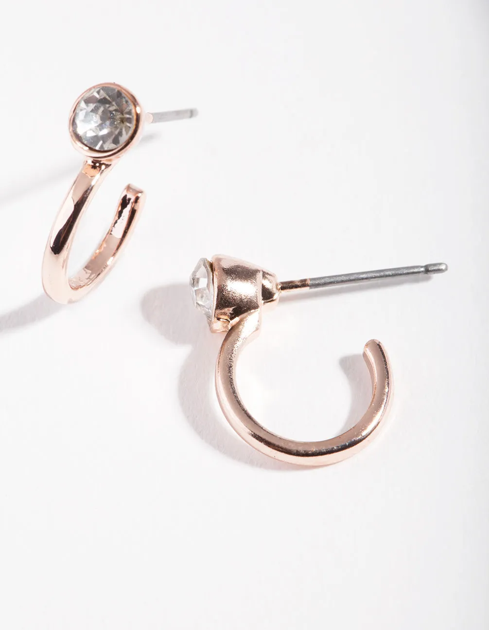 Rose Gold Half Hoop Single Diamante Earrings