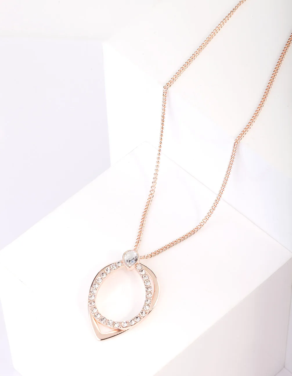 Rose Gold Teardrop Diamante Necklace Earring Set