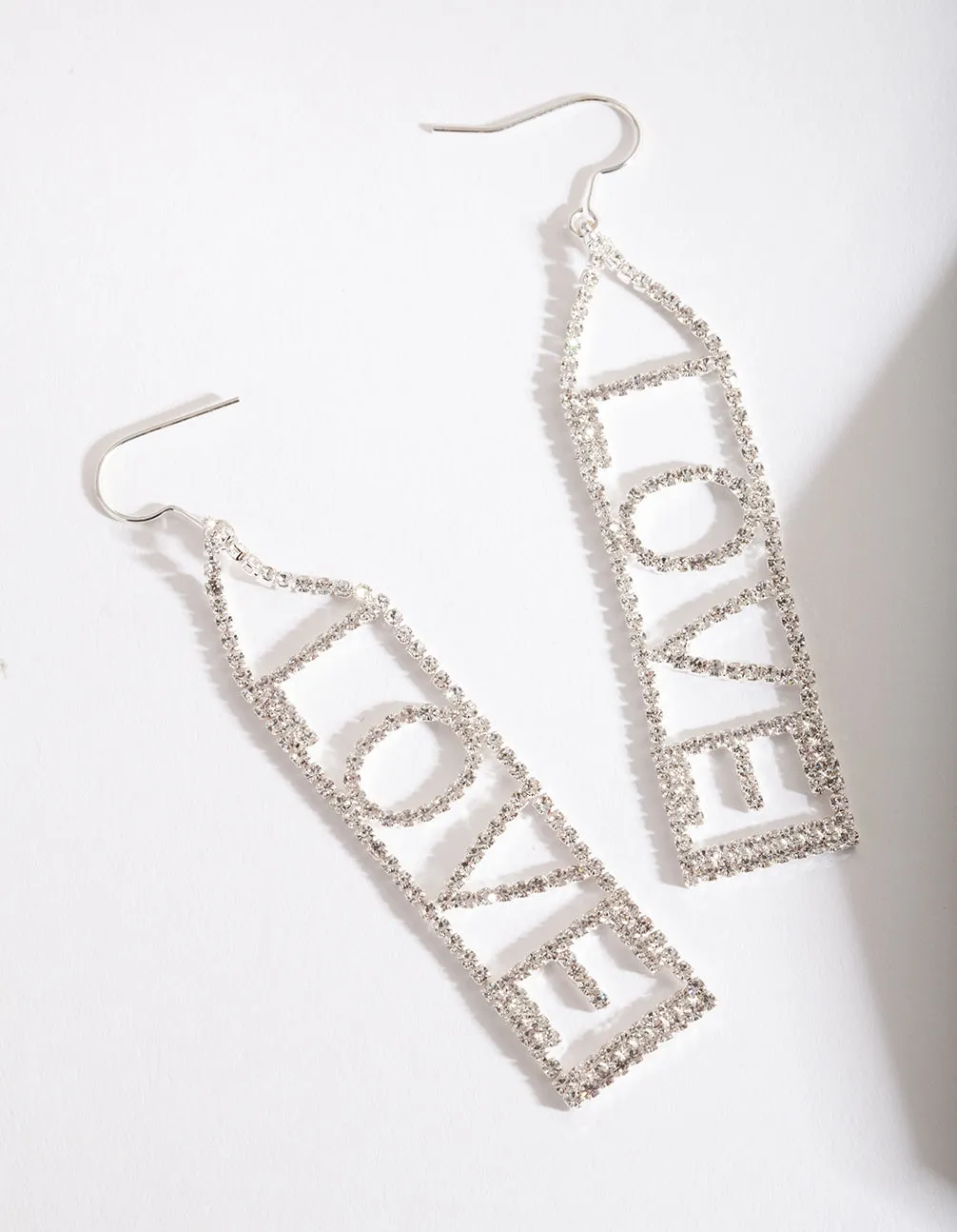 Silver Diamante Love Drop Earring