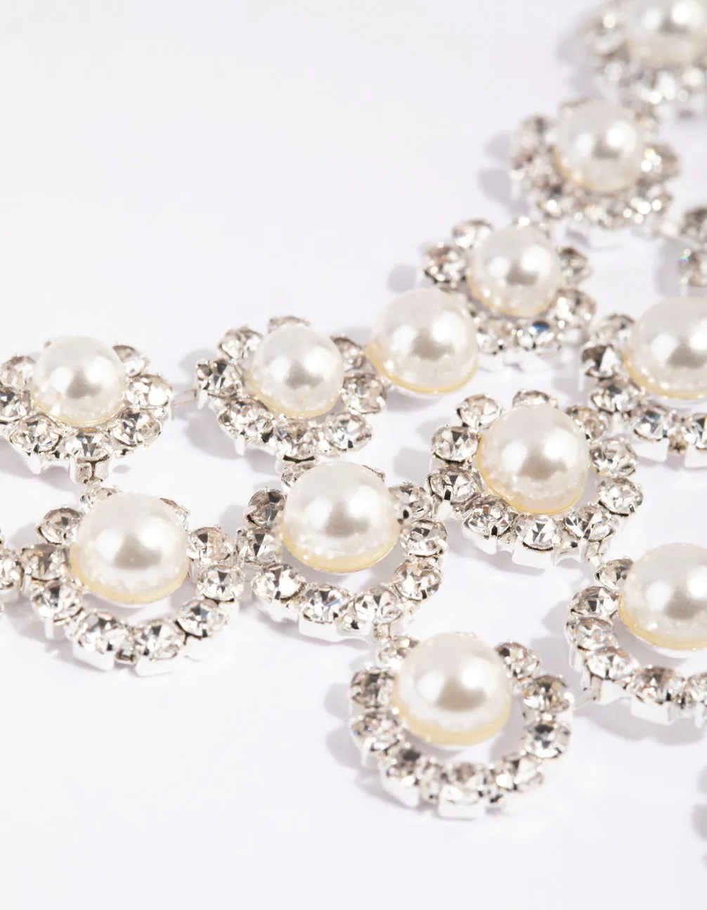 Silver Diamante Surrounded Pearl Necklace