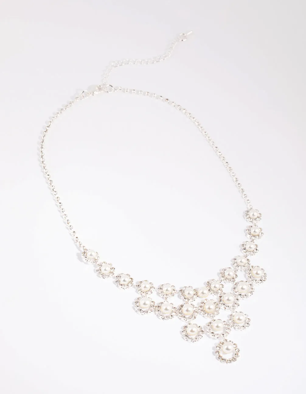 Silver Diamante Surrounded Pearl Necklace