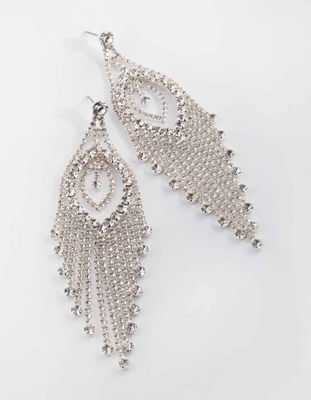 Silver Diamante Tassel Statement Earrings