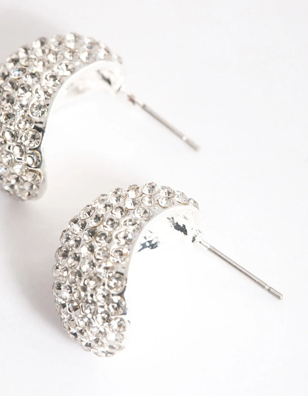 Silver Mini Diamante Bold Hoop Earrings