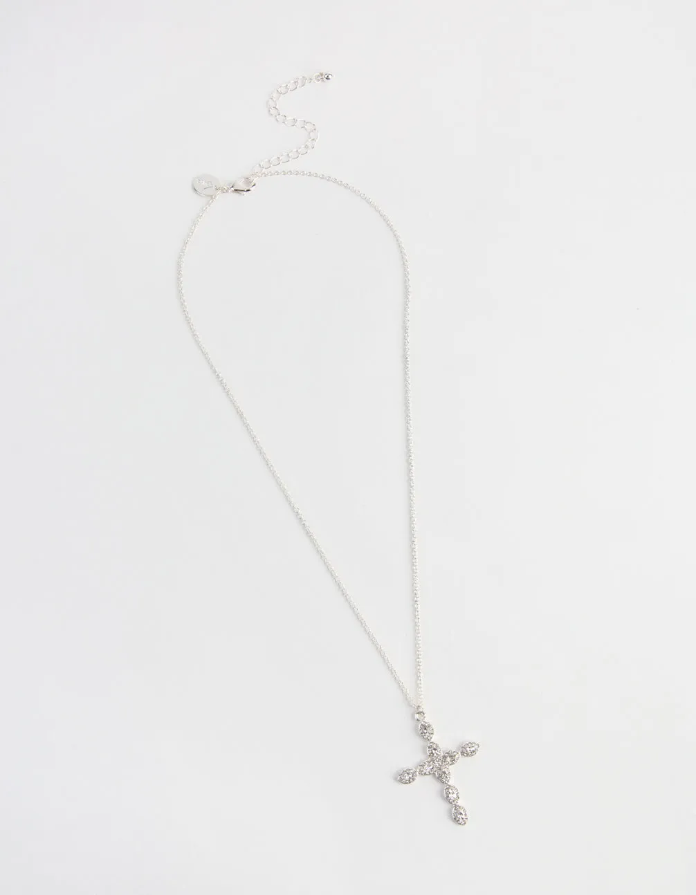 Silver Teardrop Diamante Cross Necklace