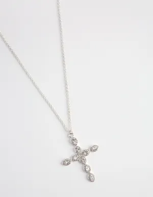 Silver Teardrop Diamante Cross Necklace